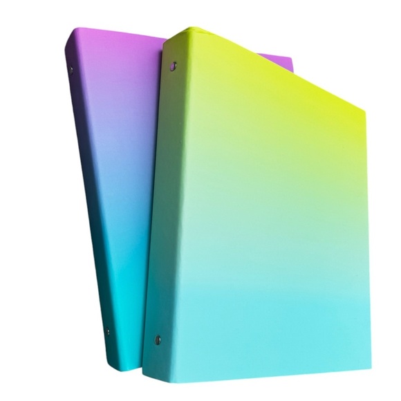 Set of 2 Ombré 1” 3-ring binders in purple to pink and green to blue, UBrand - Picture 3 of 11